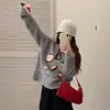 Nuevo Suéter de Punto Suave Pegajoso Holgado Casual Reductor de Edad Otoño e Invierno Estilo Coreano Lindo Manzana Manga Larga para Mujer