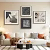 Pintura Combinada Abstrata com Linhas Geométricas na Cor Creme Wabi-Sabi Pintura de Parede de Fundo para Sofá Casa de Temporada Decoração Suave Conjunto Completo de Pinturas Decorativas