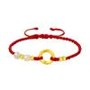 Pulseira de Casal Fita de Möbius de Ouro Puro 999 Shuibei Corda de Mão Trançada Vermelha e Preta Sinal de Amor para Homens e Mulheres Presente