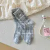 Calcetines Coreanos para Mujer Dulces de Lunares con Lazo Colgante de Corazón Calcetines de Media Pantorrilla Tela Ins Etiqueta Botón Encaje Calcetines con Volantes