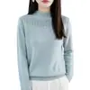 Camiseta de base calada de nuevo estilo con bordes enrollados, prendas de punto listas para usar para mujer, otoño e invierno, cuello semi-alto, mangas largas, 2026