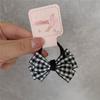 Mini lazo para el pelo con diseño de cuadros blancos y negros para niña pequeña, estilo vintage, con cuerda para el pelo y tendón de goma.