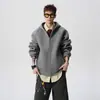 Moletom Cardigan Retrô Americano para Homens, Top Patchwork com Design de Marca Tendência Outonal, Jaqueta Versátil Solta Estilo High Street