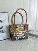 Bolsa Tote Labubu, Bolsa Tejida Bordada de Dibujos Animados de Verano, Bolsa de Gran Capacidad para el Trabajo y los Viajes, Bolso Tejido a Mano