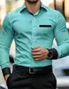 Camisa de Manga Larga para Hombre con Estampado 3D de Color Contrastante, Corte Entallado, No Planchar, Estilo Business Casual Europeo Transfronterizo