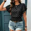 Nuevo estilo de comercio exterior europeo y americano Temu Amazon top corto para mujer de lunares con manga acampanada y cintura fruncida suministro transfronterizo