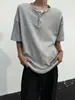 Design de Nicho Cleanfit Waffle Falso Duas Peças Manga Curta Masculino Verão Solto Cinza Costura T-Shirt Desconstruída