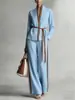Traje Casual Transfronterizo 2026 para Mujer, Conjunto de Dos Piezas Elegante con Bloques de Color para Primavera y Verano: Camisa Cardigan y Pantalones de Pierna Ancha