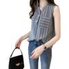 Camisa a rayas con cuello en V de talla grande de estilo coreano para mujer, top sin mangas, holgado, adelgazante, con forro de gasa, verano 2022