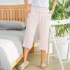 Pantalones Cortos Finos Rayados de Modal para Mujer, Verano, para Casa, Pantalones de Tres Cuartos, Se Pueden Usar Afuera, con Bolsillos, Pantalones Casuales para Uso en Casa