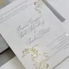 Cartões de convite em relevo estilo europeu, nicho e de alta qualidade, com convites de casamento em inglês florais estampados em ouro, convites de casamento feitos sob medida