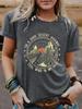 Camiseta de verano con estampado de paisaje para mujer de Amazon Europa y Estados Unidos, cuello redondo, manga corta, diseño de explosiones de comercio exterior de moda de ocio, sensación de cien
