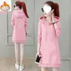 Moda Otoño e Invierno Tallas Grandes Holgado Adelgazante Longitud Media Sudadera para Mujer Casual Forrada de Polar Engrosada con Capucha Vestido Pulóver