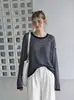Blusa retrô color block listrada estilo coreano para mulheres, novo modelo outono 2026, caimento solto, modeladora, versátil, suéter de tricô gola redonda para o trabalho