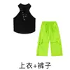 Conjunto de Performance para Niñas de Jazz Dance, Top sin Mangas Negro con Cordones Estilo Picante, Conjunto de Pantalones de Trabajo de Color Brillante, Conjunto de Verano de Jazz