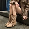 Botas de Moda Cuadradas con Hebilla Retro a Media Pantorrilla para Mujer 2026 Estilo Nuevo Aumento Interno Versátiles Estilo Perezoso Arrugadas Acumuladas