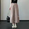 Estilo Preguiçoso Japonês~ Calça de Sarja com Bolhas Xadrez de Cintura Alta Emagrecedora de Perna Larga para Mulheres, Calça Cropped Reta Casual de Verão H062515