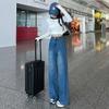 Jeans Versátil Simples de Perna Larga Estilo Americano para Mulheres 2025 Primavera e Verão Novo Solto Caimento Emagrecedor Calça Reta