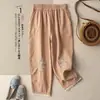 Pantalones Casuales de Algodón Bordado para Mujer Artísticos Retro Sueltos Adelgazantes de Encaje Pantalones de Mujer Verano Finos 2023 Nuevo