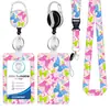 Portatarjetas con Lanyard Estampado de Flores y Mariposas, Adhesivo, Hebilla de Fácil Extracción, Portatarjetas de Nombre con Insignia, Poliéster