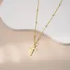 Collar Cruz de Oro Transfronterizo Europeo y Americano, Moderno, Sencillo, Retro, Estilo de Nicho, Joyería Elegante para Mujer con Cadena para Clavícula Chapada en Cobre