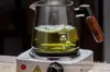 Tetera de Vidrio de Borosilicato Alto para Estufa Eléctrica Cerámica Calefacción Mango de Madera Bandeja de Té para Oficina en Casa Juego de Té