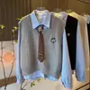 Estilo Preppy Salty High-End Combinação Outono e Inverno Conjunto Completo de Camisas e Coletes Terno de Duas Peças para Mulheres Uso Primavera e Outono 2025