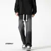 Jeans Americano Retrô de Cor Gradiente de Perna Reta, Estilo Novo para Primavera e Outono, Jeans de Design Largo Solto para Adolescentes