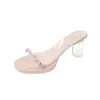 Sandalias transparentes de pedrería para mujer, nuevo modelo verano 2026, para exteriores, tacón alto grueso, chanclas de cristal deslumbrantes estilo hada