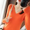 Suéter de punto de manga larga con cuello en V para mujer, blusa holgada coreana de color sólido, prenda exterior delgada, primavera y otoño