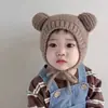 Bonitos Sombreros de Punto Estilo Coreano para Bebés y Niños Pequeños, Sombreros de Lana con Cordones para Otoño e Invierno, Sombreros con Protección para las Orejas para Niños y Niñas