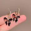 Brincos Fofos de Laço Preto com Pino de Prata s925 Brincos Doces Fofos para Menina Comprimento Médio Elegantes Simples