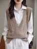 Chaleco de lana 100% pura, abrigo de primavera y otoño, suéter de punto para mujer, chaleco holgado de cuello en V para invierno, ropa exterior