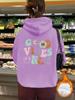 Tamanho europeu transfronteiriço Outono e inverno feminino canguru bolso com capuz manga comprida forrado de lã moletom top GOOD VIBES Print