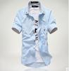 Camisa de manga corta para hombre, verano 2023, estilo coreano, corte entallado, informal, con estampado de setas pequeñas, manga corta, moda juvenil para hombre.