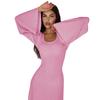 Vestido Casual de Vacaciones de Moda Europea y Americana para Mujer Transfronterizo Primavera y Otoño 2025 Suelto Cuello U Espalda con Cordones Manga Larga