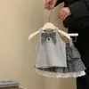 Conjunto de verano para niñas, ropa elegante para bebés y niños, top halter con lazo de moda, falda de pastel de encaje a cuadros