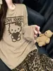 Conjunto de calça longa listrada com estampa de cachorro retrô casual estilo coreano para outono, tamanho plus size, manga longa, modelagem solta, para usar em casa.