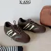 Zapatos de Entrenamiento Alemanes Estilo Retro Bloques de Color Maillard Piel Genuina Zapatos de Mujer Versátiles Suela Suave Ligeros Zapatos Deportivos Casuales Zapatos de Forrest Gump