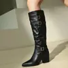 Botas altas de bico fino para outono e inverno, botas femininas versáteis, botas femininas plus size, botas de couro de salto alto, design com zíper lateral, botas de moda de comércio exterior para mulheres