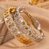 Pulsera de Acero de Titanio Suerte Cinco Anillos Incrustada con Diamantes Abierta para Pareja Pulsera Completa de Diamantes Lujo Ligero Brazalete de Brazo de Gama Alta