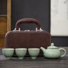 Conjunto de chá kung fu de viagem da Fornalha Ru, portátil para acampamento ao ar livre, Copo Expresso, um bule três xícaras, bule portátil