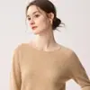 Suéter de cachemira 100% pura sin costuras de primera línea para mujer, dobladillo enrollado, cuello redondo, suéter base de punto simple para commuting, suave y pegajoso