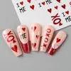 Pegatinas de Arte para Uñas Nuevas Transfronterizas Día de San Valentín Corazón Rojo Romántico Inglés Blanco Línea Francesa Pegatinas Adhesivas para Uñas