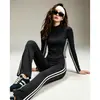 Conjunto de Pilates Otoñal para Mujer: Conjunto de Dos Piezas para Yoga: Top con Cuello Alto y Cremallera, Pantalones Acampanados de Cintura Alta, Adelgazante, para Correr y Deportes