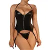 Comercio exterior suministro Europa y Estados Unidos nuevo éxito de ventas lencería sexy chaleco sexy de cuero patentado con cremallera traje sexy venta al por mayor