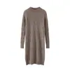 Vestido de punto 100% lana pura para mujer, nuevo suéter de otoño e invierno de longitud media con cuello semi-alto, falda gruesa hasta la rodilla