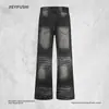 Jeans básicos blancos desgastados estilo americano para hombre, jeans retro de papá, pantalones largos rectos holgados de lavado moderno