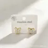Brincos de Tarraxa de Trevo de Quatro Folhas de Venda Quente Transfronteiriça Nicho High-End Aço Inoxidável Cor Duradoura Coração Totalmente cravejado de Diamante Joia Versátil de Luxo Leve