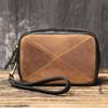 Bolso de mano pequeño cuadrado de piel de vaca vintage hecho a mano, bolso de mano para hombre de piel de Caballo Loco, bolso multifuncional de piel auténtica con cremallera para teléfono móvil.